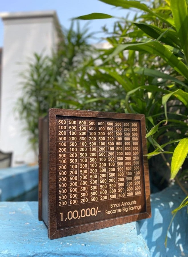 TICJUB Wooden Money Saving Box - 1,00,000 Rupees Money Saving Piggy Bank, Cash Vault Wooden Savings Box, Money Box with Money Target and Numbers to Check for Boys, Girls & Adults - Image 5